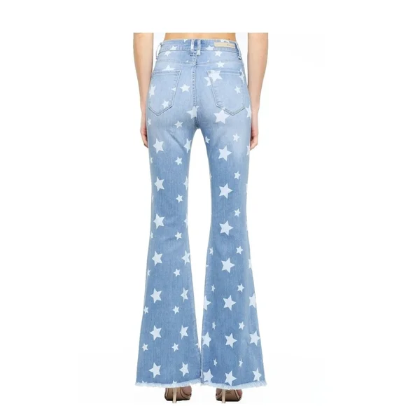 Cello Blue Flare Wide Leg Jeans with Star Pattern - Picture 3 of 4